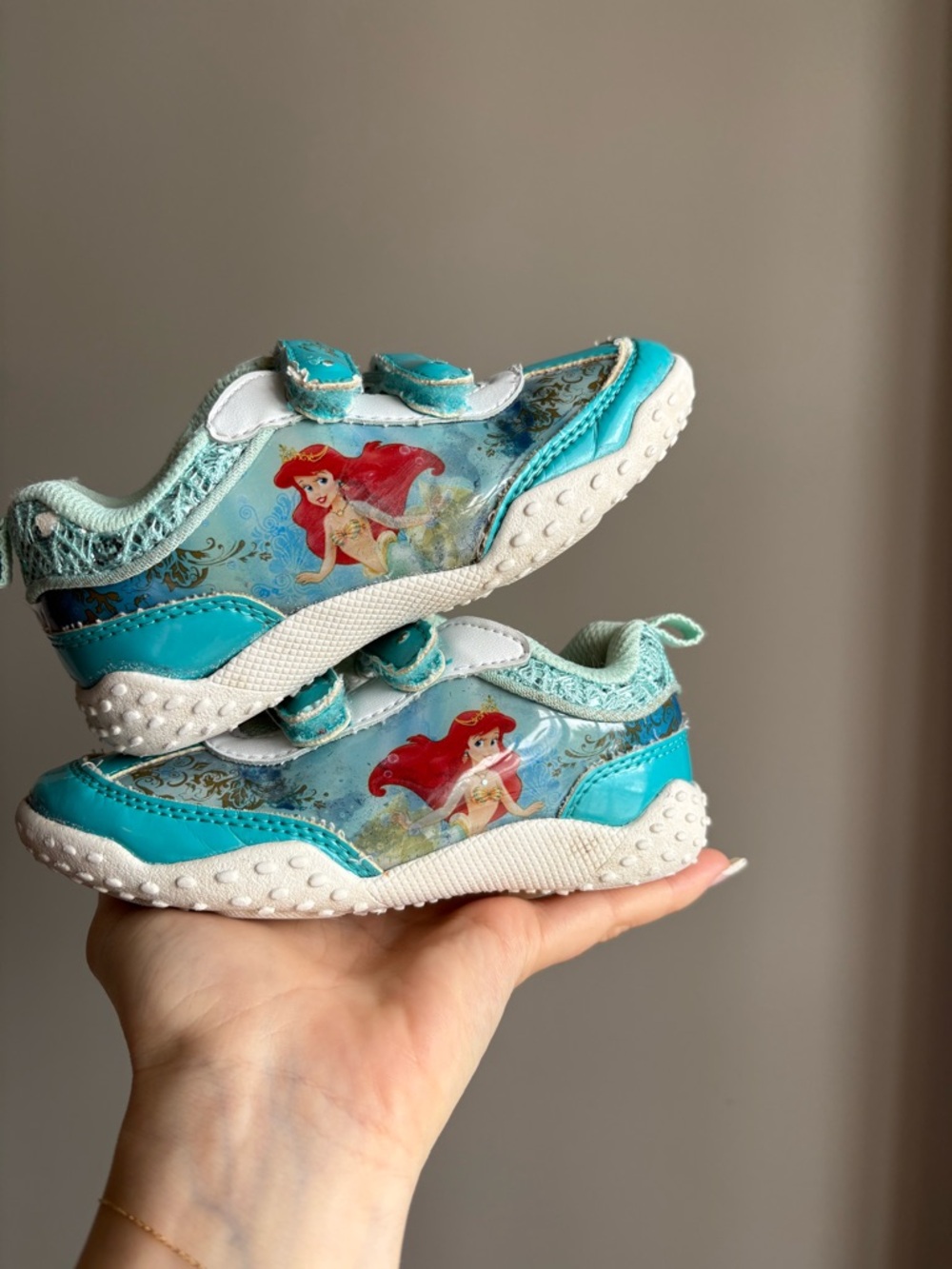 Disney Ariel Teal and White Kids Sneakers with Hook-and-Loop Straps